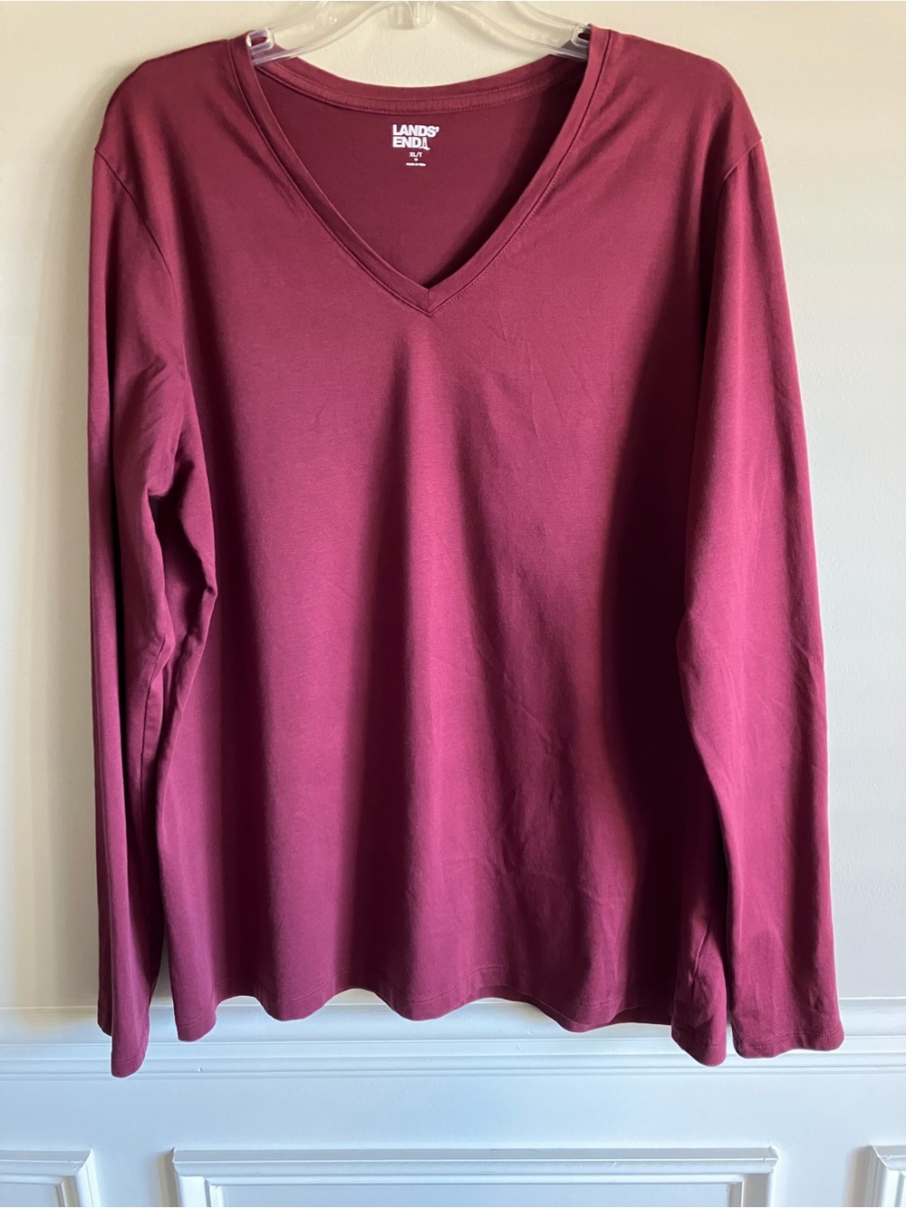 Lands End Size XLT 18 long sleeve tee, V-neck 100% cotton